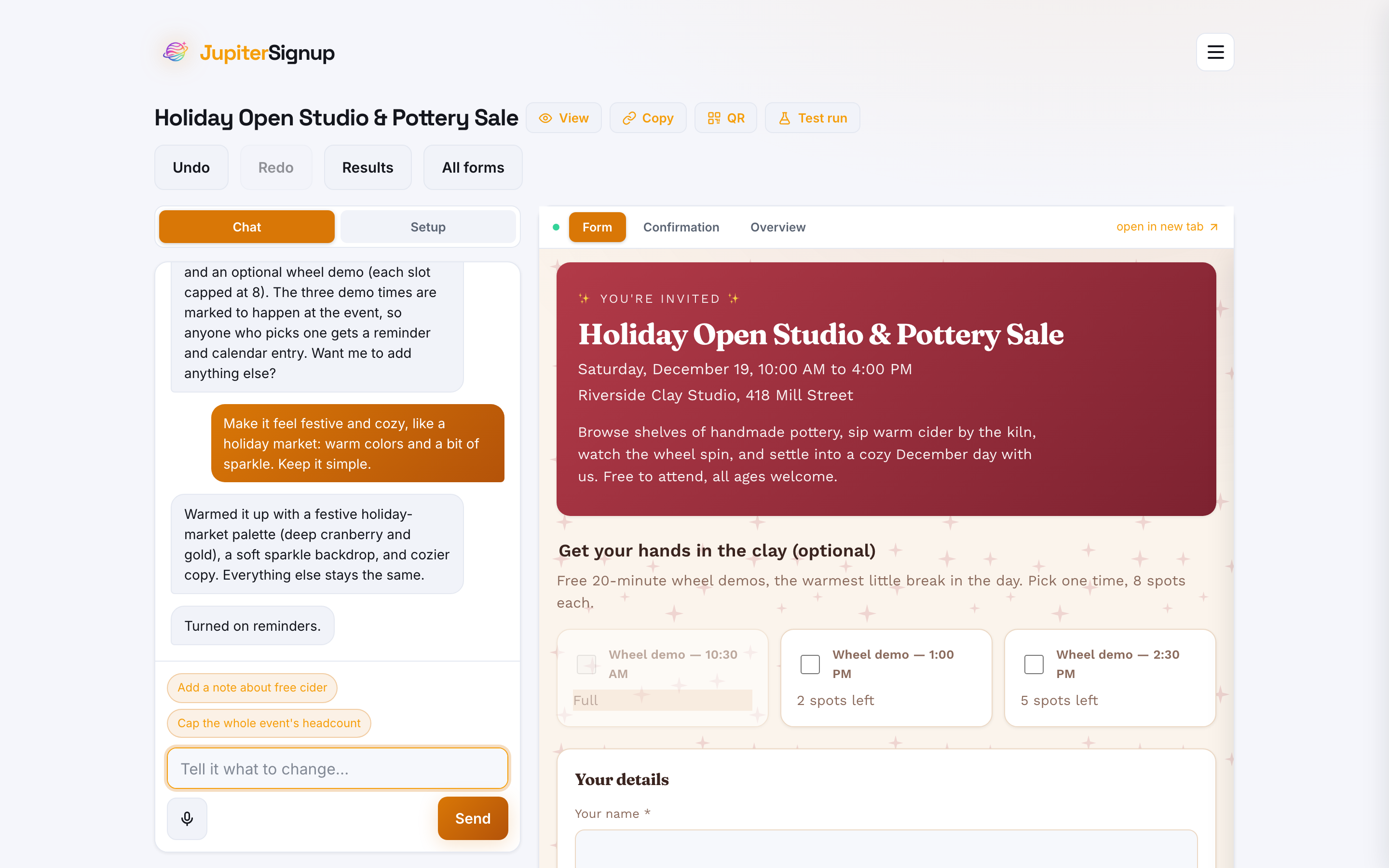 The holiday sale RSVP restyled from one chat message