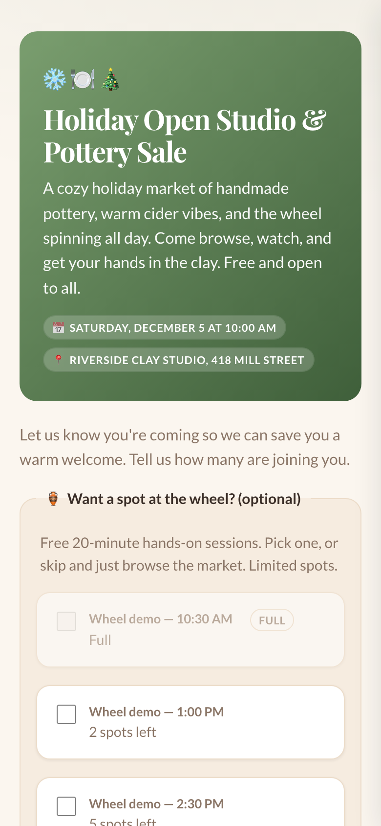 The free holiday sale RSVP on a phone